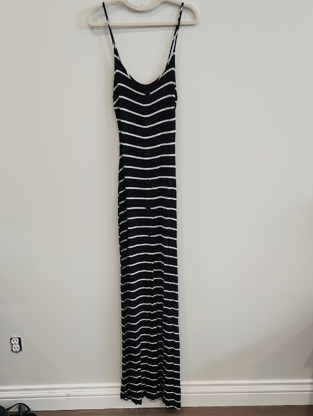 Windsor Black and White Striped Maxi Dress with Buttons